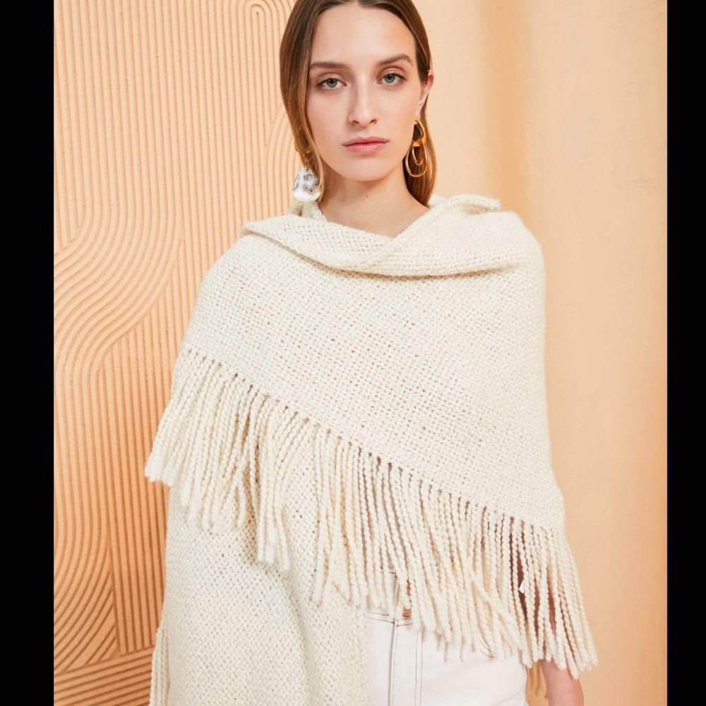 Ulla Johnson Cream Fringe Knit Shawl
